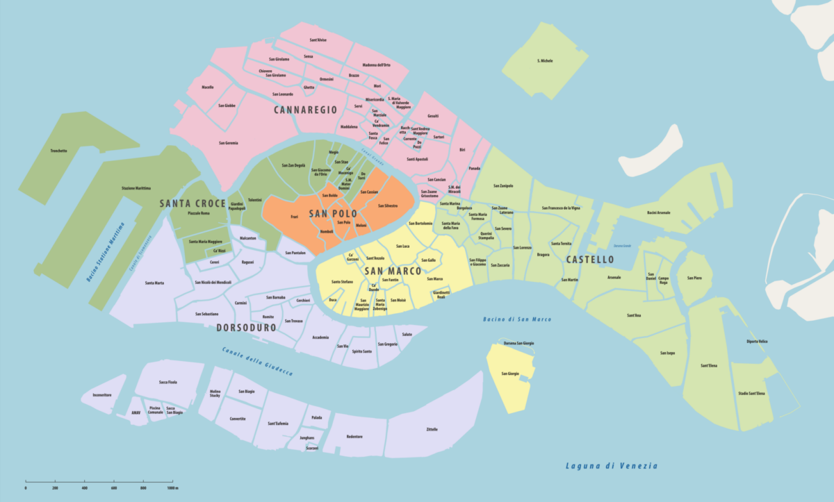 The 6 Venice's sestieri map